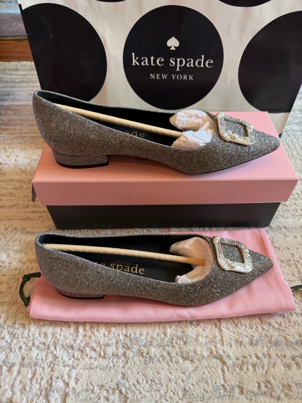 kate spade Buckle up Pointed-Toe Flats with Pearl Buckle